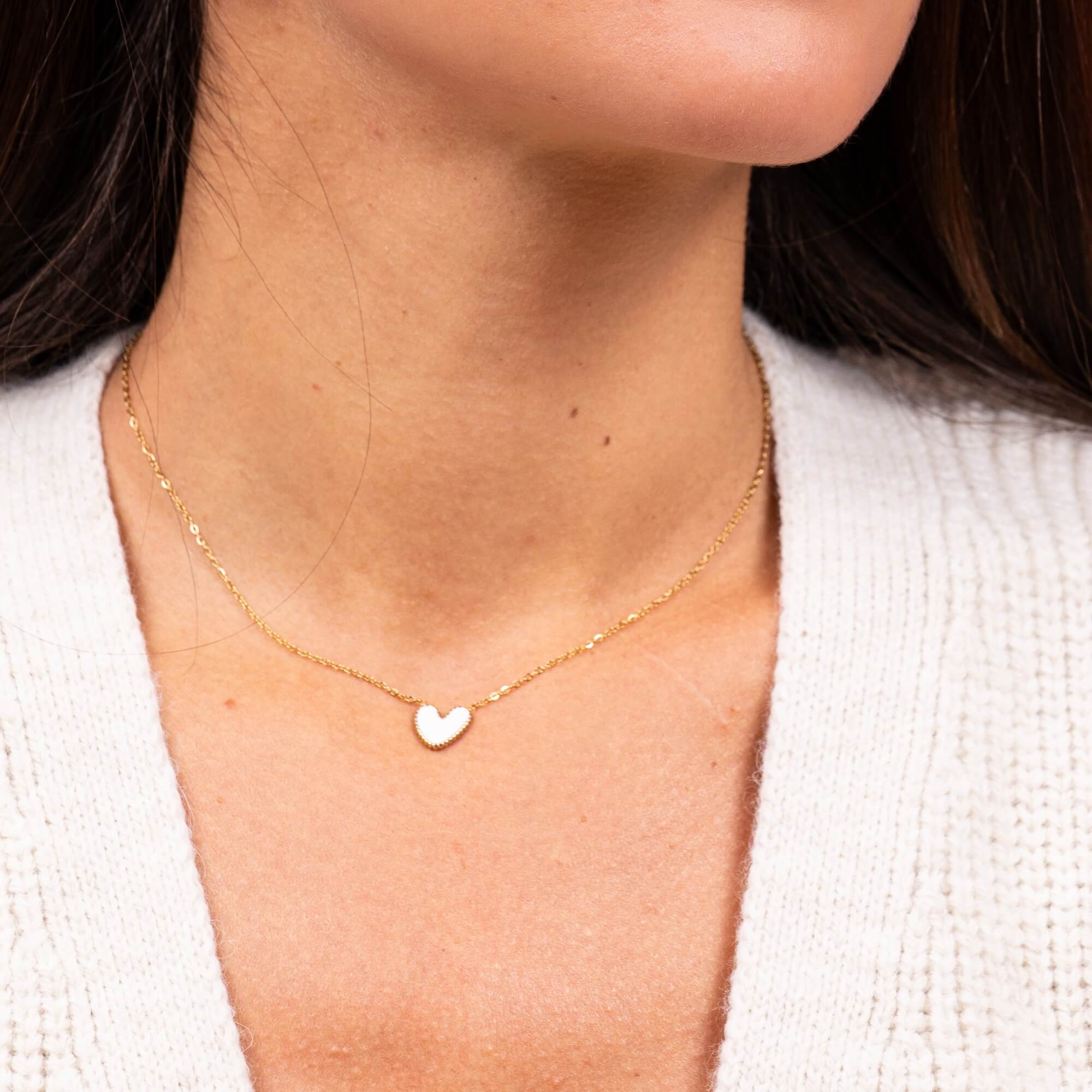 Collier coeur blanc émaillé Martin | Acier inoxydable