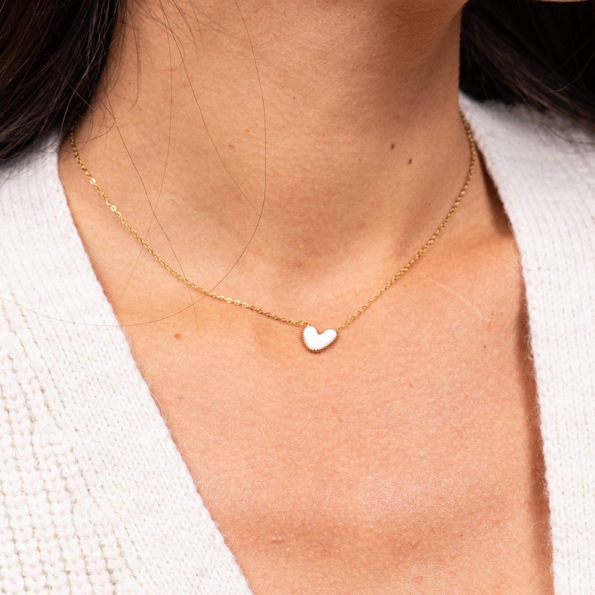 Collier coeur blanc émaillé Martin | Acier inoxydable