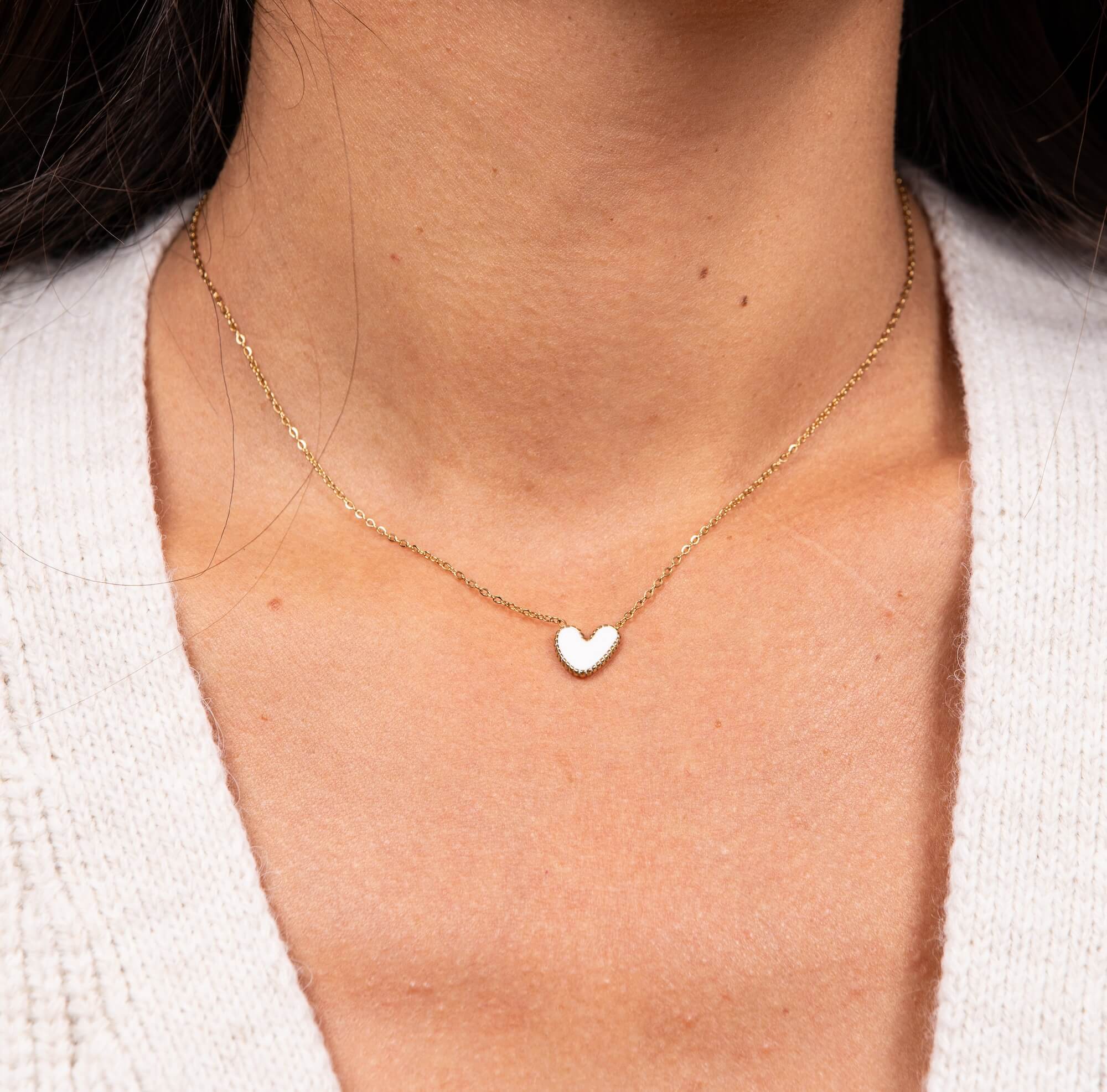 Collier coeur blanc émaillé Martin | Acier inoxydable